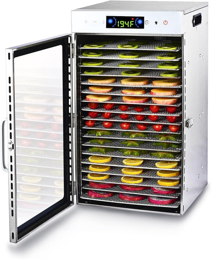 Touch screen 18-Floor Stainless Steel Food Dehydrator, Adjustable Timer and Temperature, 18 Racks, Dryer for Jerky, Meat, Fruits, herbs, tea, sourdough starter and Vegetables and lot more