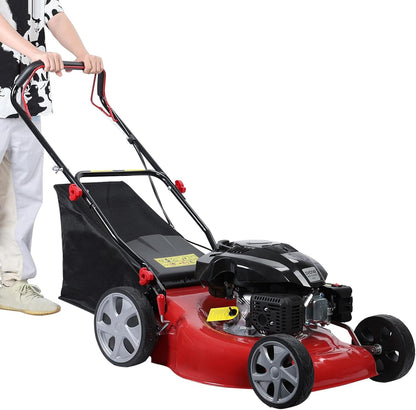 Self-propelled lawn mower, 141cc four-stroke gasoline engine, lawn mower with 20-inch blades, rear-wheel drive, push-type lawn mower, equipped with a 50-liter hay storage tank, rear wheel diameter 10 inches, rotational speed 2850 revolutions per minu