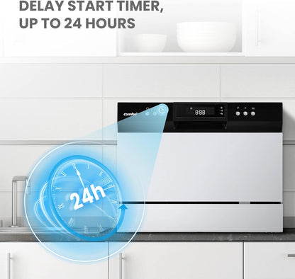 Desktop dishwasher, Energy Star portable dishwasher, 6 dish settings, small dishwasher with 8 washing programs, high-speed operation, baby care, energy-saving and glass material, dormitory dishwasher, RV and apartment dishwasher