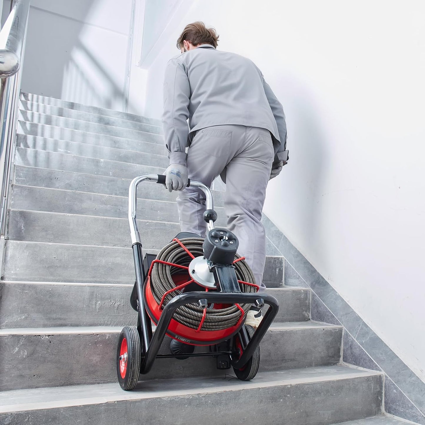 Drain Cleaner Machine 100FT x 1/2 Inch, Auto Feed Sewer Snake Auger on Wheels, 550W Portable Drain Cleaning Machine with 8 Cutters & Air-activated Foot Switch for 2" to 4" Pipes