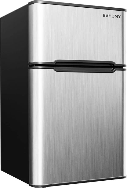 3.2 Cu.Ft Mini Fridge with Freezer – 2-Door Compact Refrigerator for Bedroom, Dorm, Office or Apartment, Silver