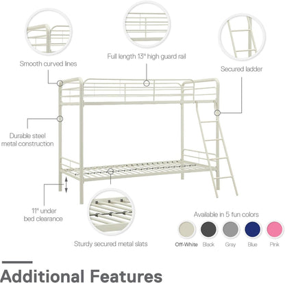 DHP Dusty Twin Over Full Metal Bunk Bed, Off White