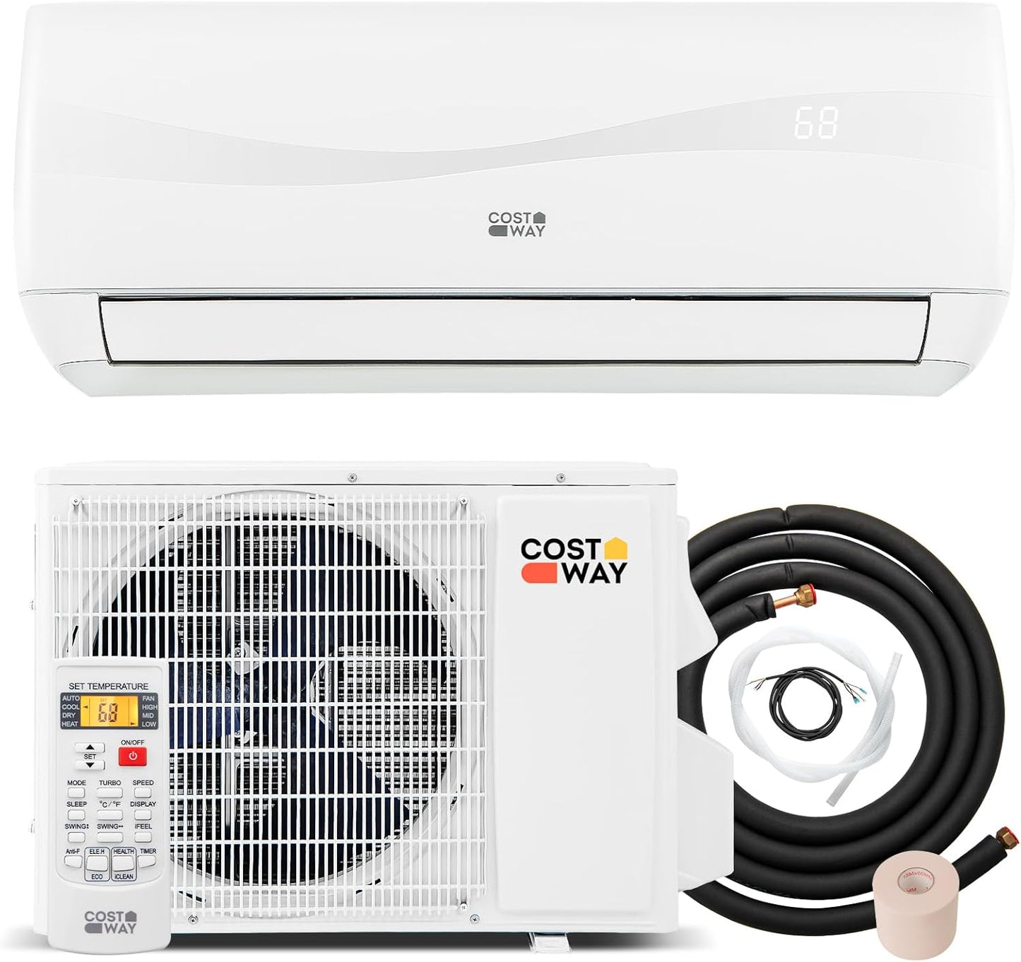 12000-watt mini split air conditioner and heater, 20 energy efficiency rating, 115 volts, wall-mounted tubeless air conditioning unit, capable of cooling rooms with an area not exceeding 750 square feet, energy-efficient inverter air conditioner equi
