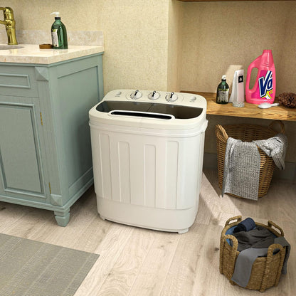 Portable mini double-burner washing machine, capacity 13 pounds, equipped with a spin dryer, a compact clothes washing machine, a lightweight small-sized washing machine, suitable for families, apartments, dormitory rooms, and campers.