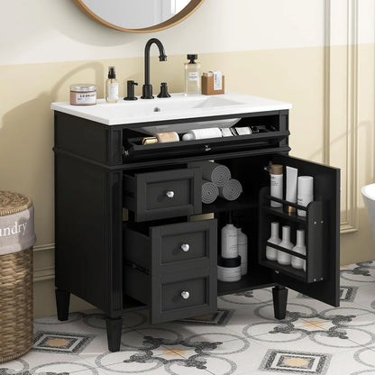 36" Bathroom Vanity with Single Sink Combo, Modern Undermount Bathroom Sink Cabinet with 2 Drawers and a Tip-Out Drawer, Freestanding Bathroom Vanities, Soft Closing, Solid Wood Frame