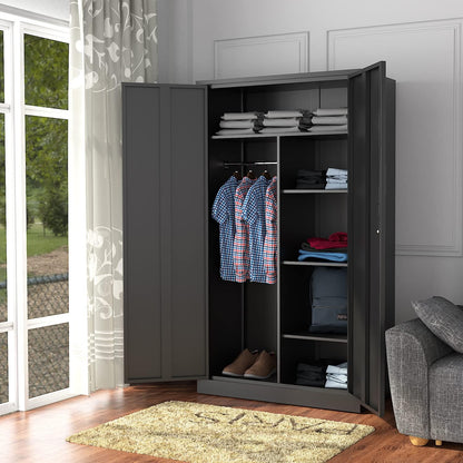 Metal Storage Cabinets Locker with Lock Door, 72'' Clothing Coat Steel Storage Freestanding Wardrobe for Office, Home, School, Employee,Gym,Fire Department (1PC-Black)