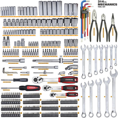 314-Piece Mechanics Tool Set and Socket Set, Professional Metric Set