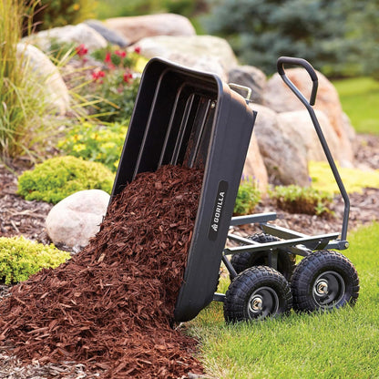Heavy-duty multi-purpose garbage transfer cart garden cart, equipped with pneumatic tires, capacity 4 cubic feet - 600 pounds load capacity, outdoor wheeled cart, suitable for garden, gardening and landscaping work.