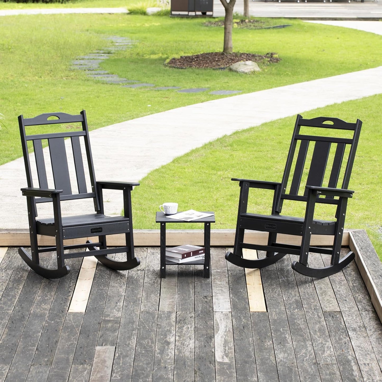 Outdoor Rocking Chairs Set of 2, HDPE All Weather Resistant Rocking Chair for Porch, Oversized Patio Rocker Chair for Adult, Outdoor Rockers for Garden Lawn