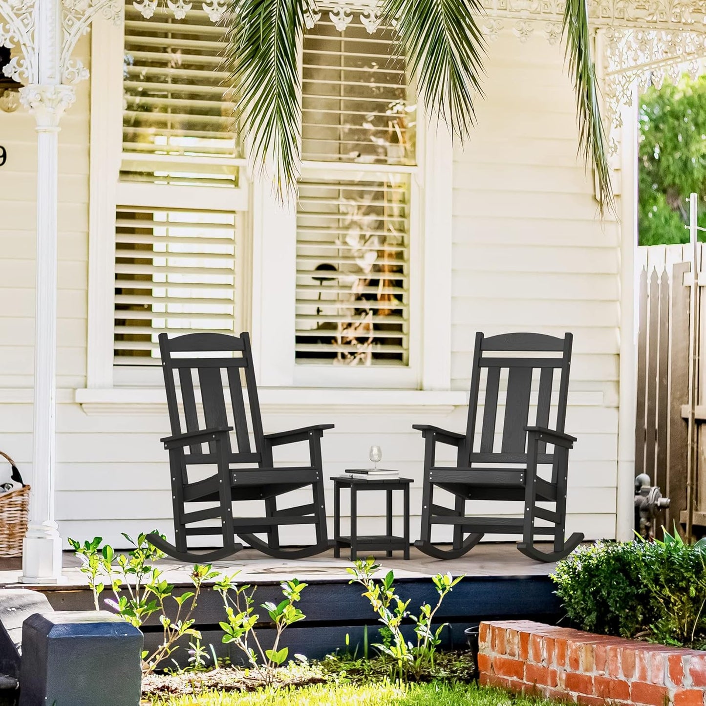 Rocking Chair Outdoor, Weather Resistant Poly Plastic Rocker Chairs, 350lb Heavy Duty, Oversized Porch for Adult, High Back Smooth Chairs Outdoor & Indoor, Black 1Chair