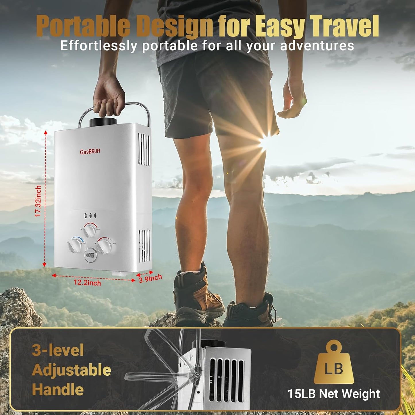 Tankless Water Heater Outdoor, 1.58 GPM, 6L Portable Propane Camping Water Heater with Overheating Protection for Indoor,RV,Camping