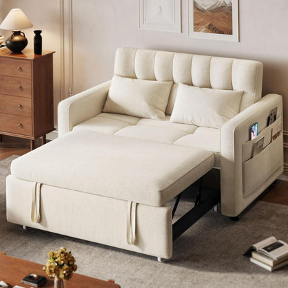 3-in-1 Convertible Sofa Bed, 55" Sleeper Sofa with Pull-Out Bed, Cat-Scratch-Proof Fabric Futon Couch with Adjustable Backrest and Side Pocket, Loveseat for Living Room Apartment, Grey