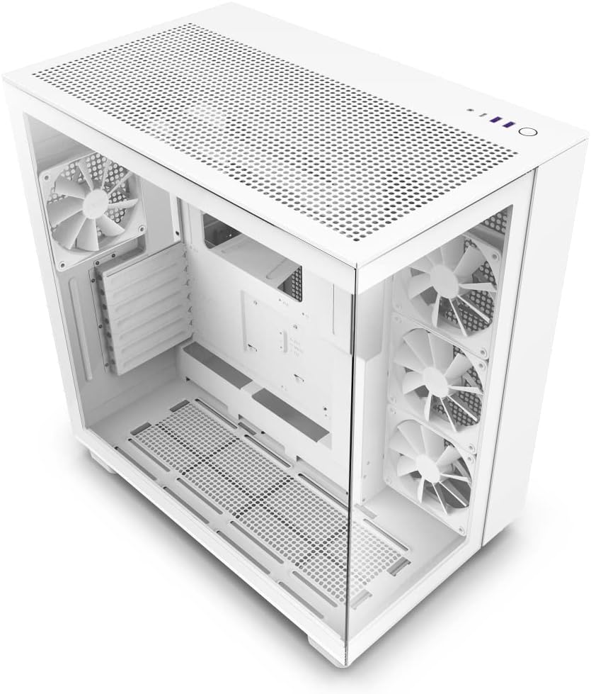H9 Flow Dual-Chamber ATX Mid-Tower PC Gaming Case – High-Airflow Perforated Top Panel – Tempered Glass Front & Side Panels – 360mm Radiator Support – Cable Management – White