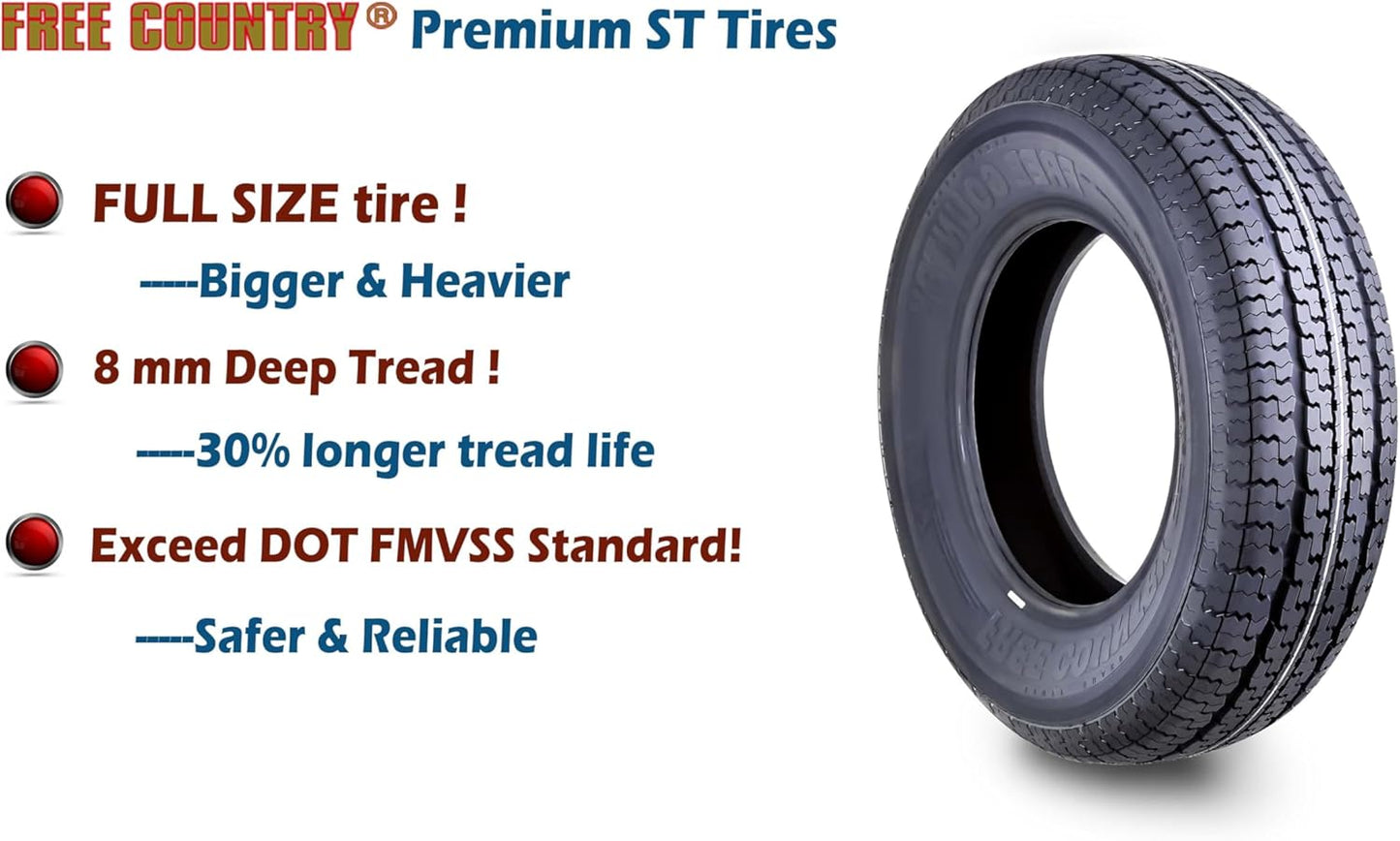 Libra Trailer Parts set of 4 Heavy Duty Trailer Tires ST205/75R15 205 75 15 10-Ply Load Range E Steel Belted Radial w/Scuff Guard