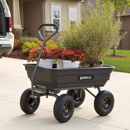 Heavy-duty multi-purpose garbage transfer cart garden cart, equipped with pneumatic tires, capacity 4 cubic feet - 600 pounds load capacity, outdoor wheeled cart, suitable for garden, gardening and landscaping work.