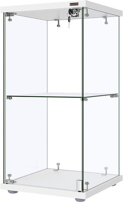 4 Layers 15.7''W x 15.7''D x 62.6''H Glass Display Cabinet Countertop Showcase with Lock, 5mm Tempered Glass 25mm MDF Base