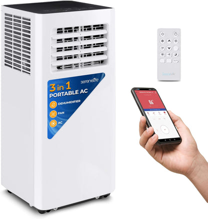 Portable Air Conditioner– 8,000 BTU 3-in-1 AC Unit with Cooling, Dehumidifier & Fan –w/ Remote Control, Window Mount Kit, Wheels, Quiet Operation for Rooms up to 300 sq ft