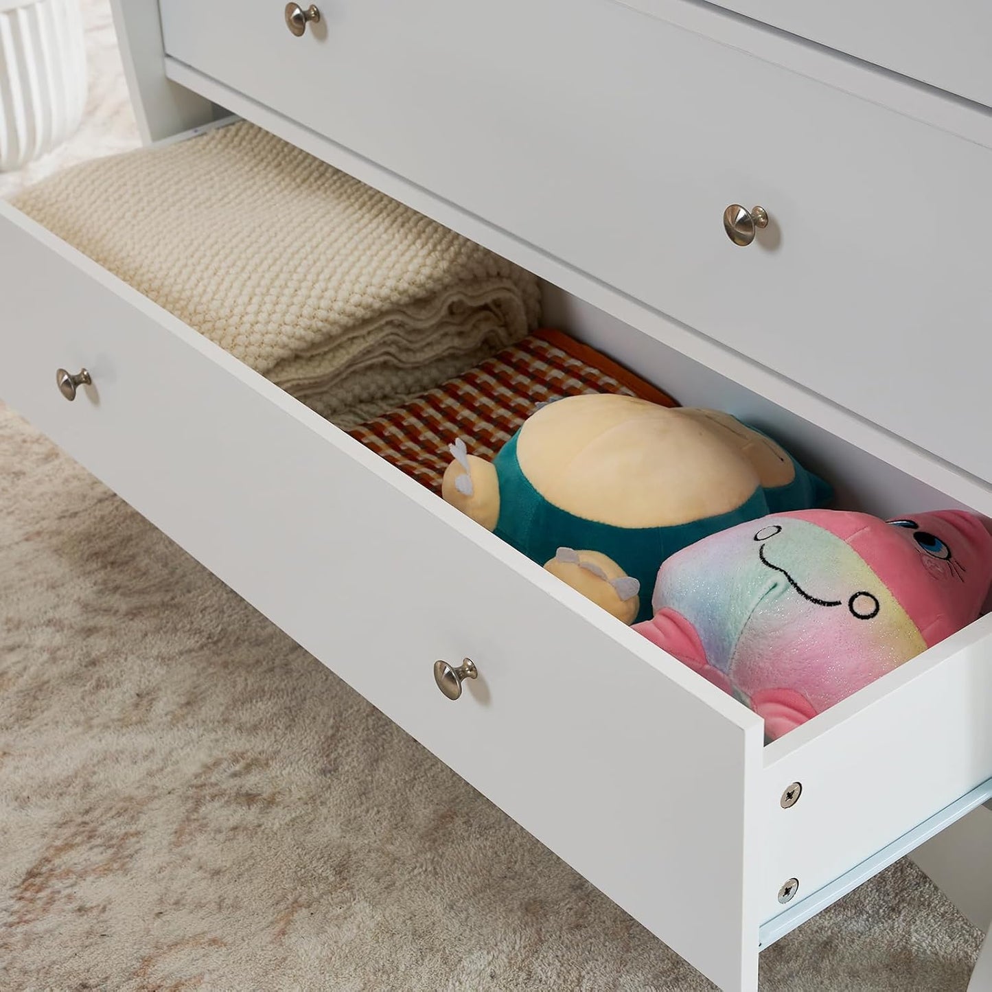 Changing Table Dresser Baby Diaper Changing Station Infant Nursing Table with 3 Drawers, Safety Rail & Strap for Bedroom, Nursery, White
