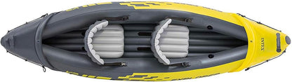 Explorer K2 Inflatable Kayak Set: Includes luxurious 86-inch aluminum paddle and high-output pump - extremely durable PVC material - adjustable seat with backrest - suitable for two people - maximum weight capacity 400 pounds