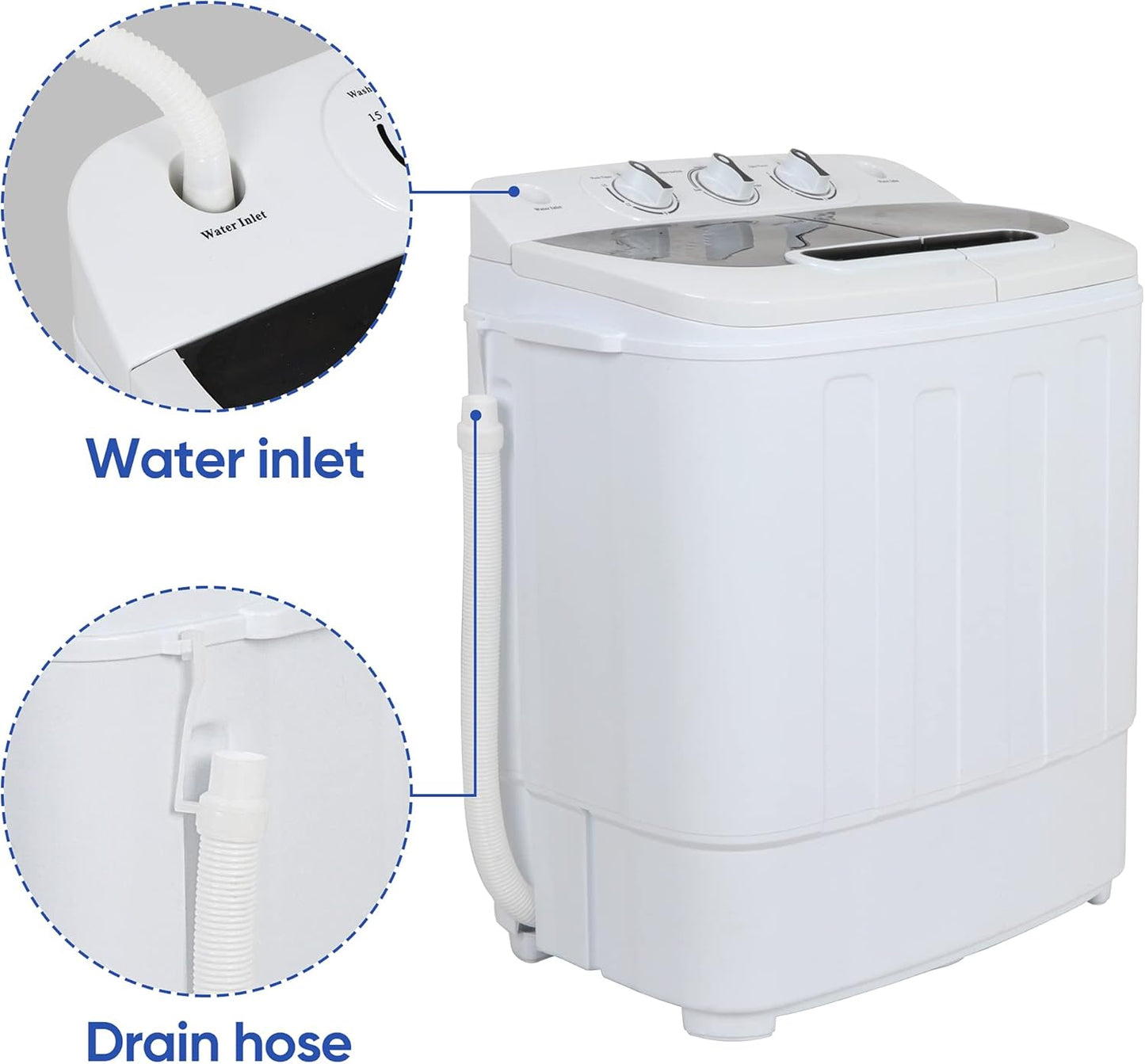 Portable mini double-burner washing machine, capacity 13 pounds, equipped with a spin dryer, a compact clothes washing machine, a lightweight small-sized washing machine, suitable for families, apartments, dormitory rooms, and campers.