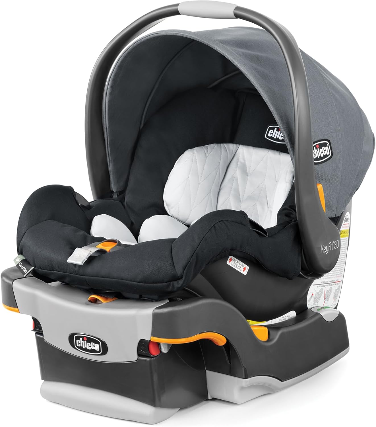 Infant Car Seat and Base, Rear-Facing Seat for 4-30 lbs., Includes Head and Body Support, Compatible with Chicco Strollers, Baby Travel Gear - Pewter/Grey