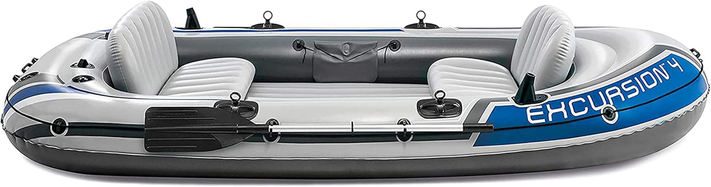 Excursion Inflatable Boat Series: Includes Deluxe 54in Boat Oars and High-Output Pump – SuperTough PVC – Adjustable Seats with Backrest – Fishing Rod Holders – Welded Oar Locks
