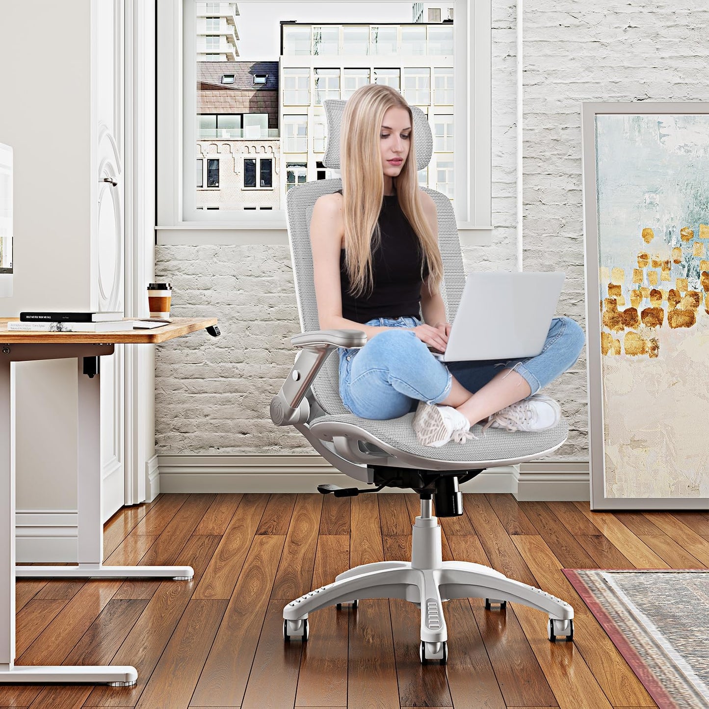 Ergonomic Office Chair, High Back Home Desk Chair with Headrest, Flip-Up Arms, 90-120° Tilt Lock and Wide Cushion, Big and Tall Mesh Chairs for Man Woman, Black Task Chair