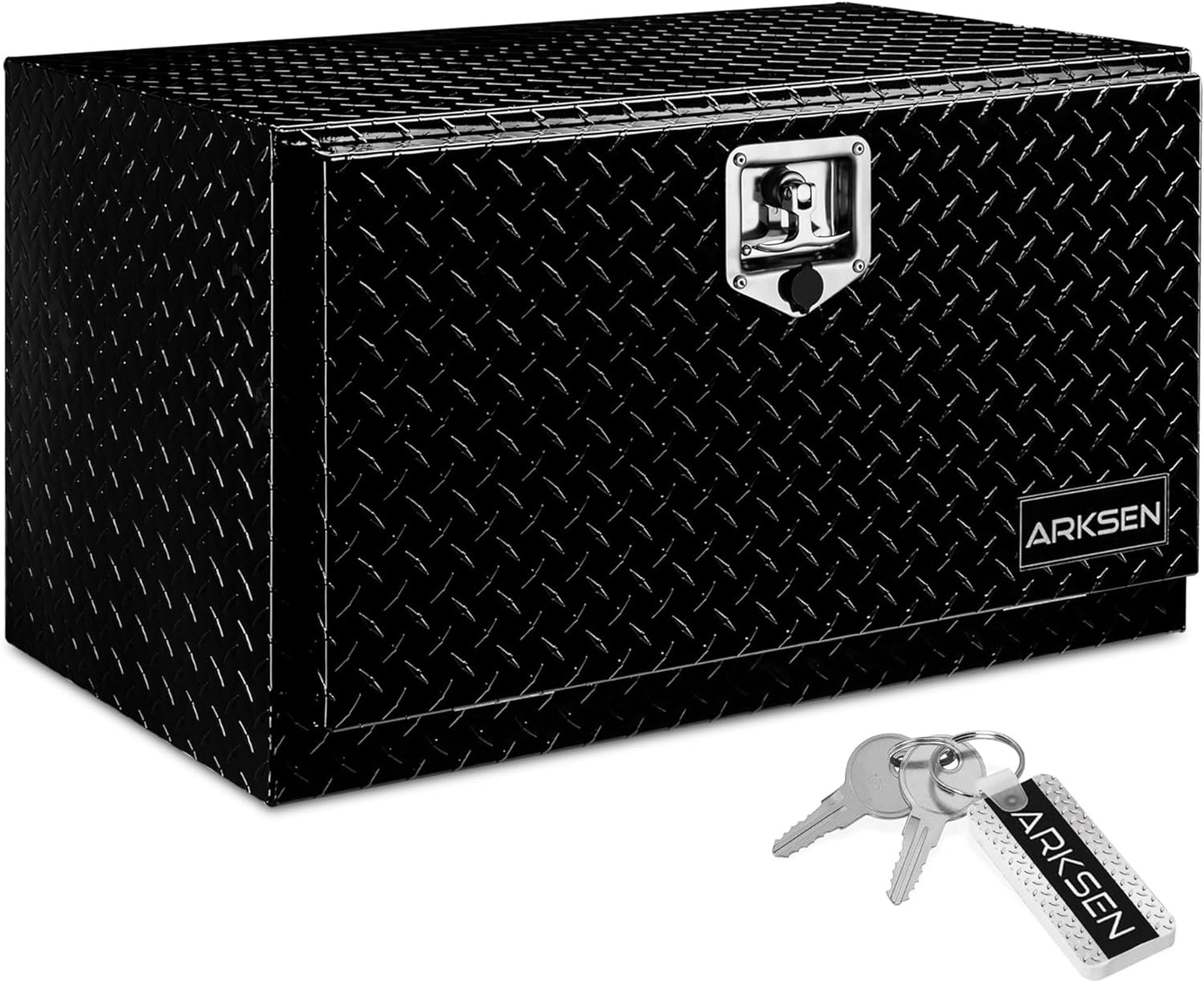 36 Inch Heavy Duty Aluminum Diamond Plate Tool Underbody Box, Waterproof Square Truck Storage Organizer Chest for Pick Up Truck Bed, RV Trailer with T-Handle Lock and Keys - Black