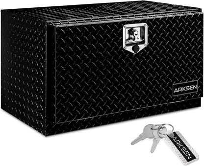 36 Inch Heavy Duty Aluminum Diamond Plate Tool Underbody Box, Waterproof Square Truck Storage Organizer Chest for Pick Up Truck Bed, RV Trailer with T-Handle Lock and Keys - Black
