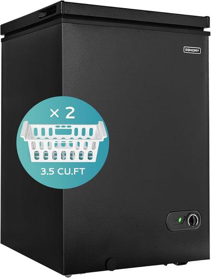 3.5 Cu.Ft Chest Freezer with Removable Basket, Small Deep Freezer Adjustable 7 Thermostat, Quiet Mini Freezer Free-Standing Top Door, Energy Saving for Apartment/Garage/Basement/Dorm/Home,Black