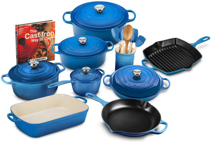 20-piece Signature Cast Iron Cookware Set,10.25 Skillet,1.75-quart Saucepan with Lid