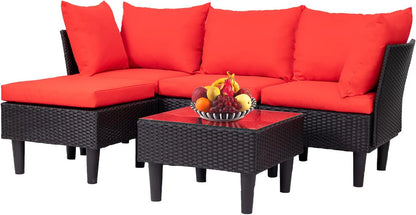 Patio Furniture Set 4 Pieces Outdoor Rattan Chair Wicker Sofa Garden Conversation Bistro Sets for Yard,Pool or Backyard