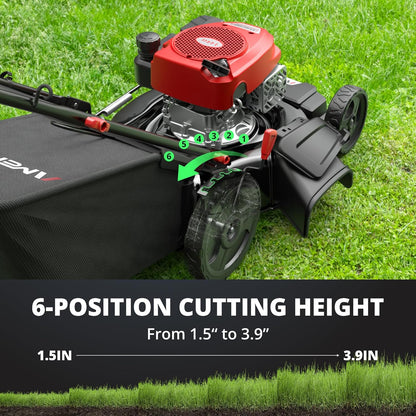 21" Steel Deck Gas Lawn Mower, Heavy-Duty 3-in-1 Push Mower, 144cc 4-Stroke Engine, 6-Position Height Adjustment, Large 1.4 Bushel Grass Catcher, Durable & Efficient for Yard & Garden