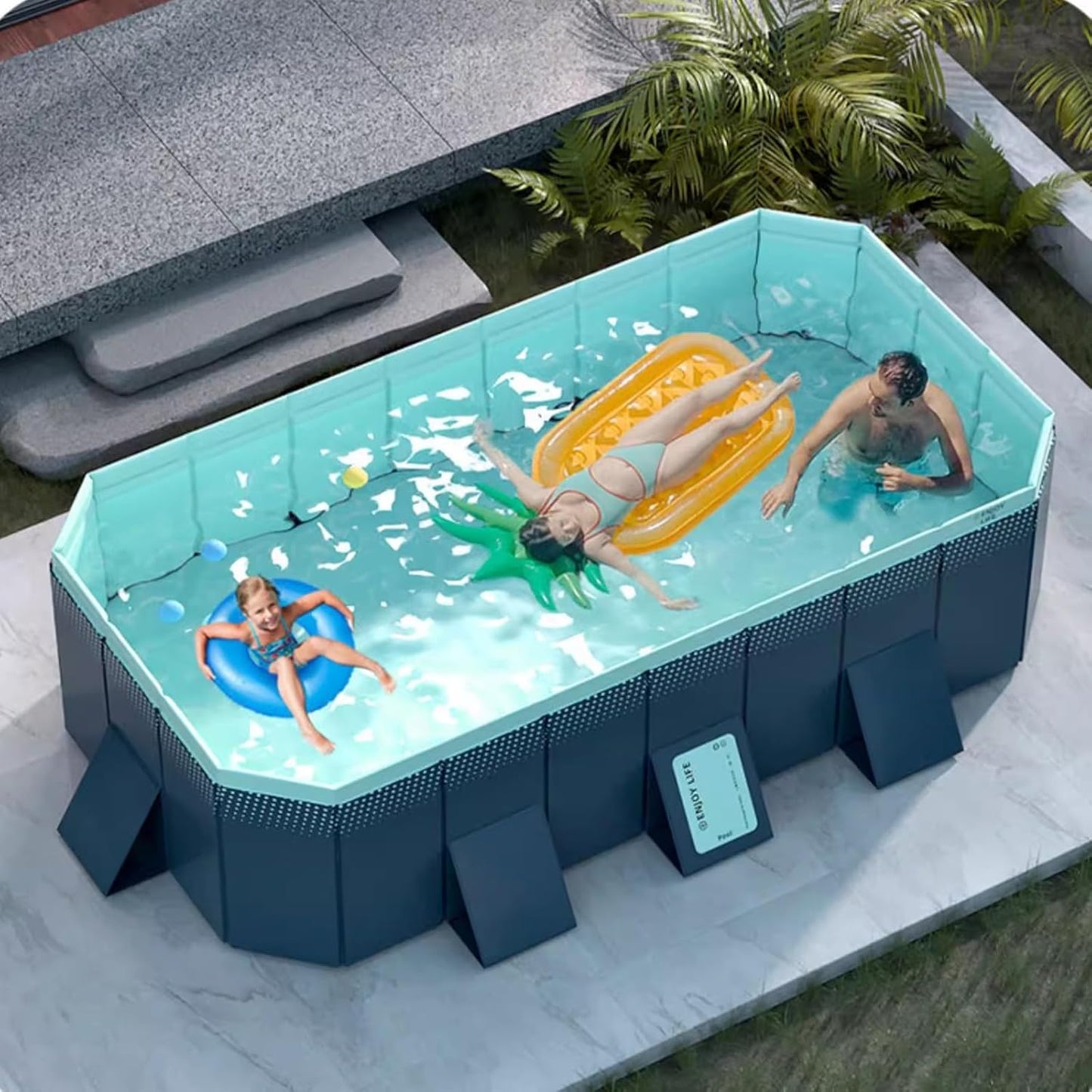 Pool Above Ground/Wood Frame Swimming Pools, 5feet/ 6foot/ 7ft/ 8ft/ 9ft/ 13ft Long Outdoor Mini Large Rectangular Pool for Indoor Outdoor Backyard Home, Toddler Adults Relax Pool (Size : 1.6x1.2x0.