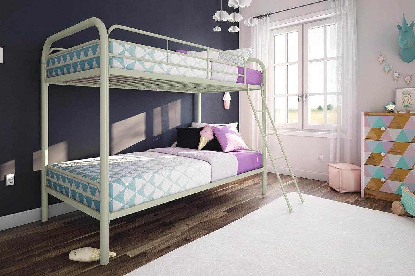 DHP Dusty Twin Over Full Metal Bunk Bed, Off White