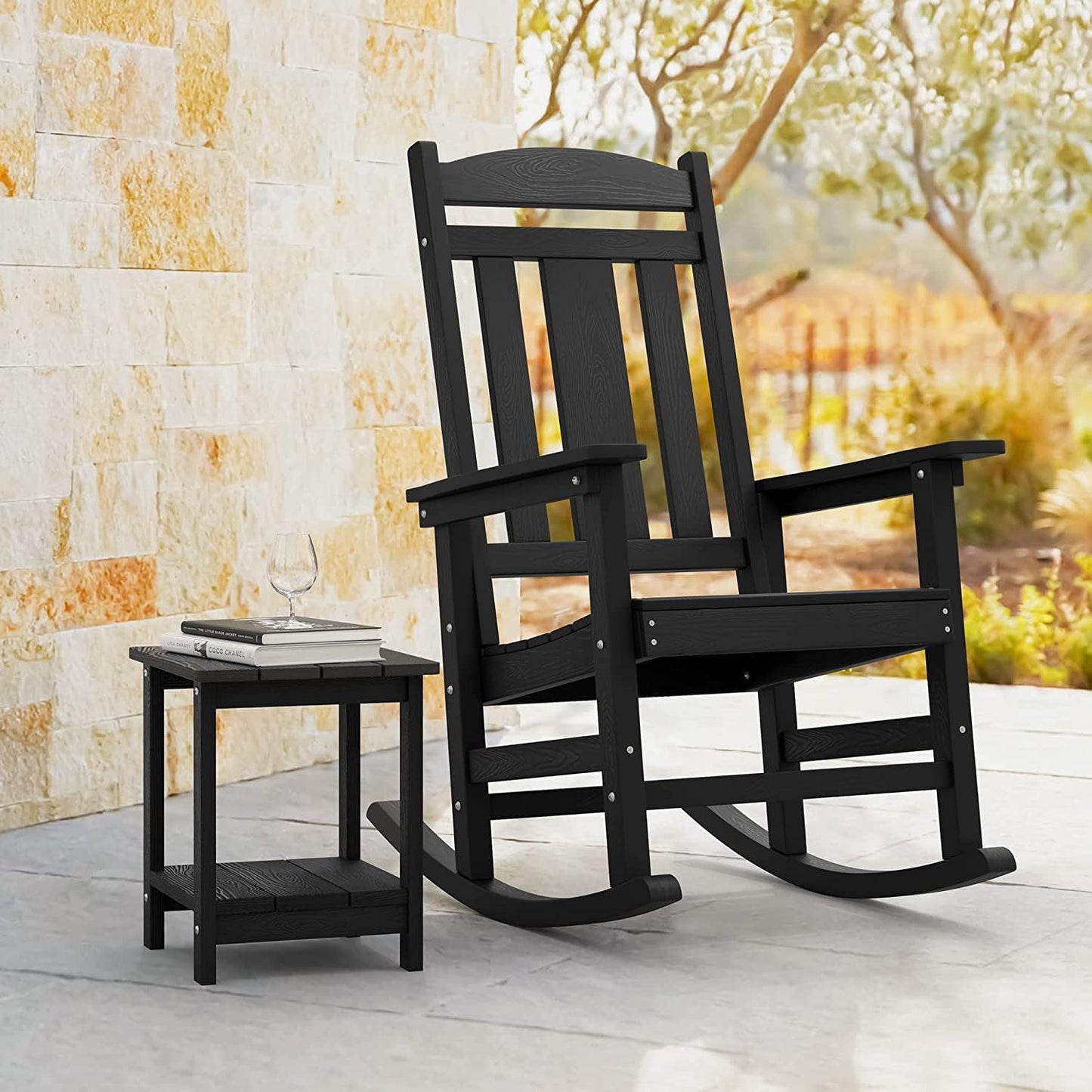 Rocking Chair Outdoor, Weather Resistant Poly Plastic Rocker Chairs, 350lb Heavy Duty, Oversized Porch for Adult, High Back Smooth Chairs Outdoor & Indoor, Black 1Chair
