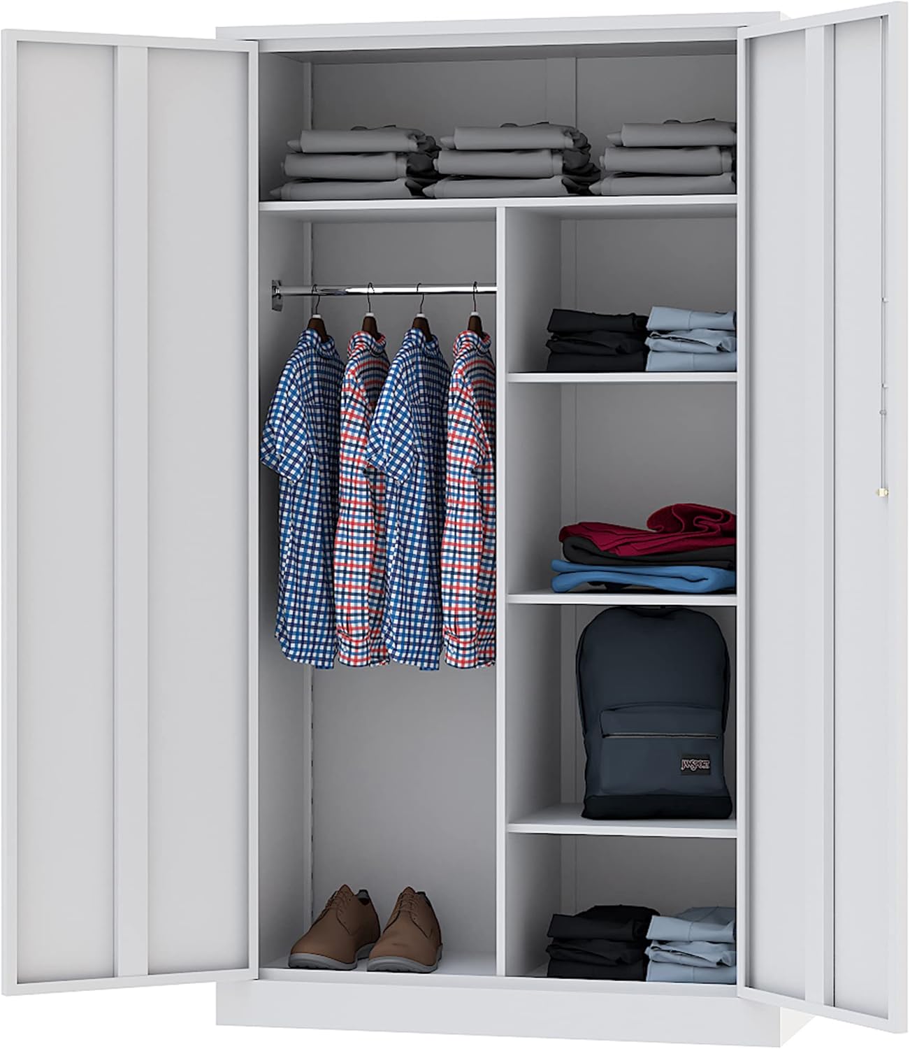Metal Storage Cabinets Locker with Lock Door, 72'' Clothing Coat Steel Storage Freestanding Wardrobe for Office, Home, School, Employee,Gym,Fire Department (1PC-Black)