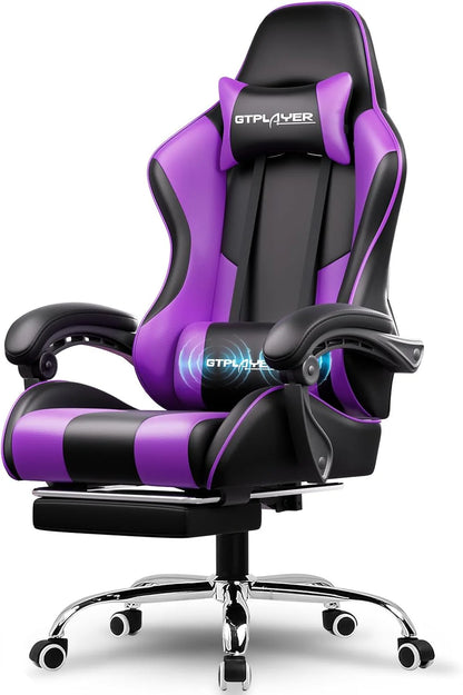 Gaming Chair with Footrest and Lumbar Support – Ergonomic Computer Chair with Headrest, 360° Swivel, Height Adjustable, White