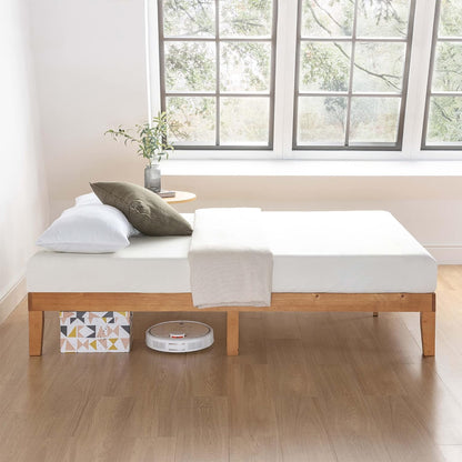 12" Classic Solid Wood Platform Bed Frame w/Wooden Slats (No Box Spring Needed), Natural, Queen Size