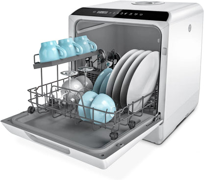 Countertop Dishwasher, 5 Washing Programs Portable Dishwasher With 5-Liter Built-in Water Tank For Glass Door