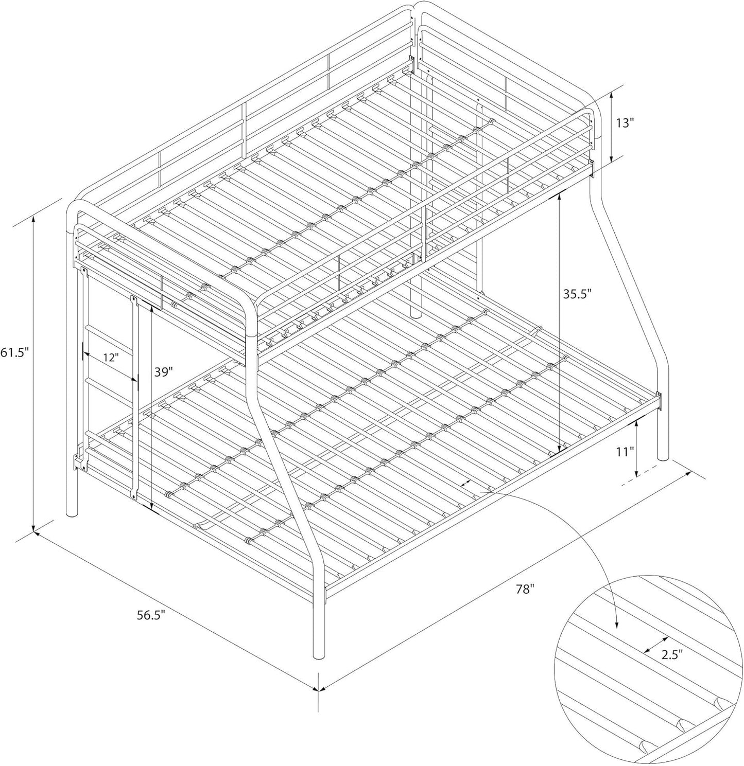 DHP Dusty Twin Over Full Metal Bunk Bed, Off White