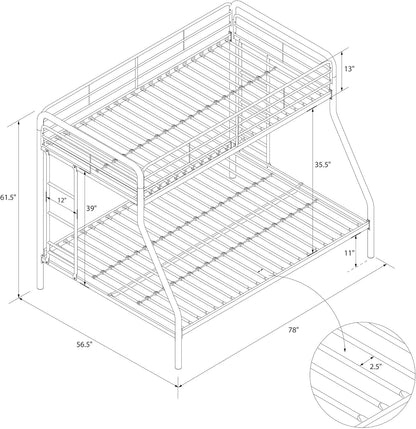DHP Dusty Twin Over Full Metal Bunk Bed, Off White