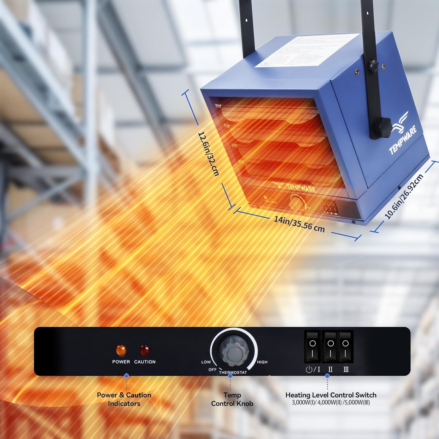 Electric Garage Heater, 7500-Watt Digital Fan-Forced Ceiling Mount Shop Heater with Full-Function Remote, 240-Volt Hardwired 12-Hour Timer, Ideal for Workshop Blue