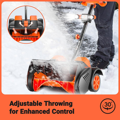 Cordless Snow Shovel with Wheels, 48V | 16-Inch | 4-Ah Brushless Cordless Snow Blower, Battery Snow Blower with Directional Plate & LED Lights (2 * 24V Battery & Dual Quick Charger Included)
