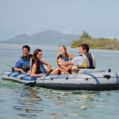 Excursion Inflatable Boat Series: Includes Deluxe 54in Boat Oars and High-Output Pump – SuperTough PVC – Adjustable Seats with Backrest – Fishing Rod Holders – Welded Oar Locks