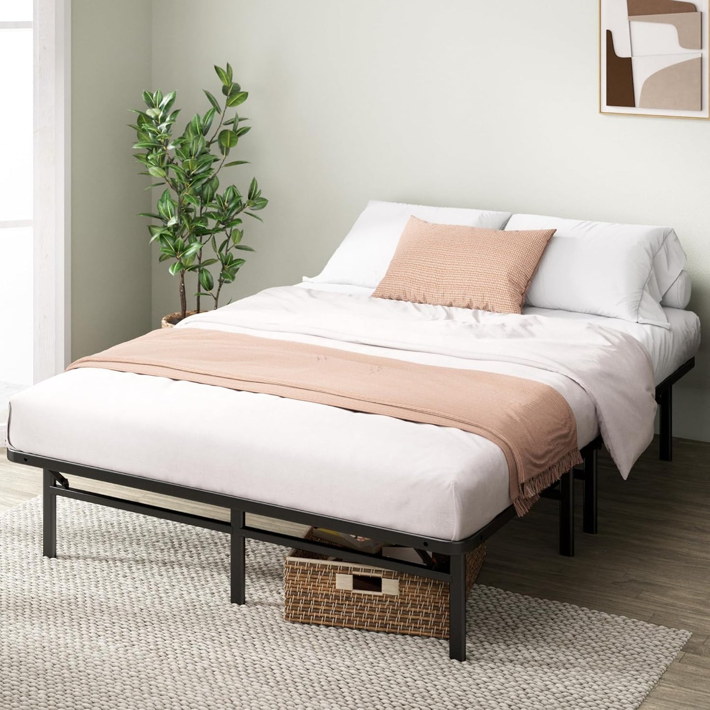 Queen Bed Frame - 14 in SmartBase Elite Metal Bed Frame with Steel Slat Support, Box Spring Replacement, Tool-Free Assembly - Super Heavy Duty Platform Bed Frame with Underbed Storage Space, Queen Size