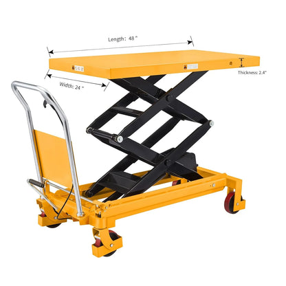 Hydraulic Lift Table Cart – 770 lbs Capacity, 51" Max Height, Double Scissor Lift with Safety Guard & 4 Wheels