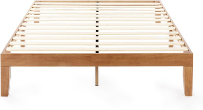 12" Classic Solid Wood Platform Bed Frame w/Wooden Slats (No Box Spring Needed), Natural, Queen Size