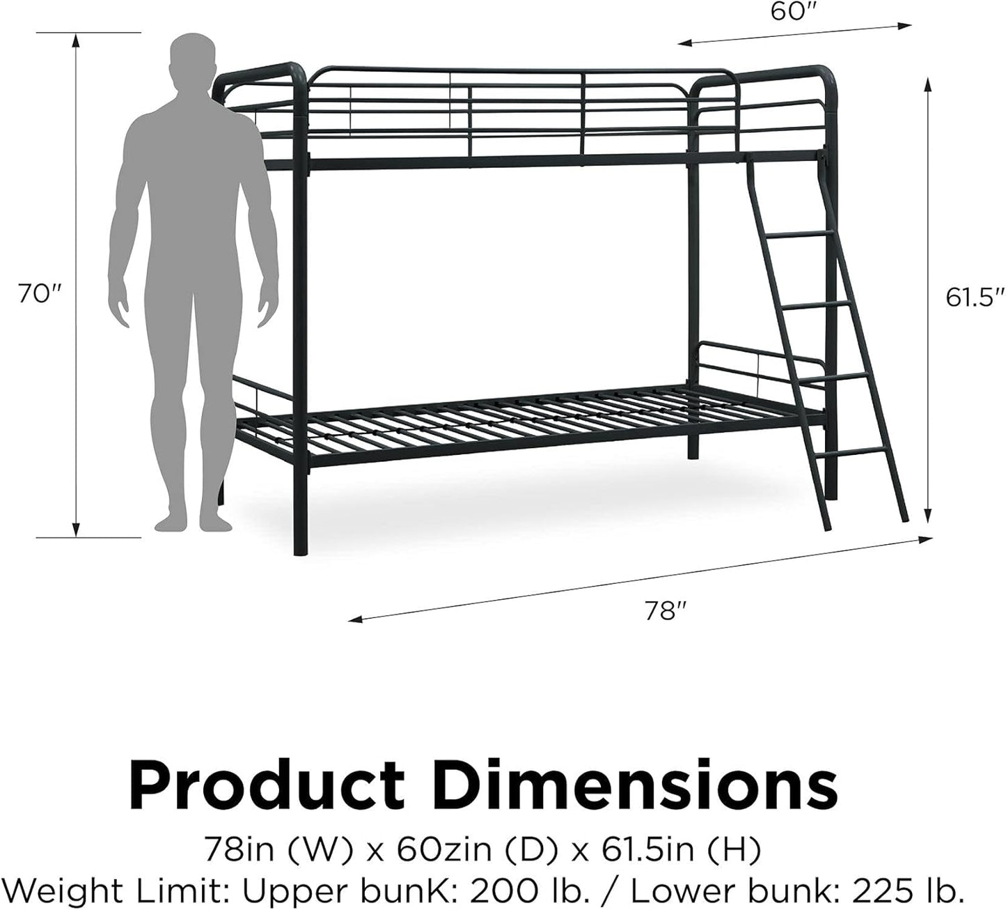 DHP Dusty Twin Over Full Metal Bunk Bed, Off White