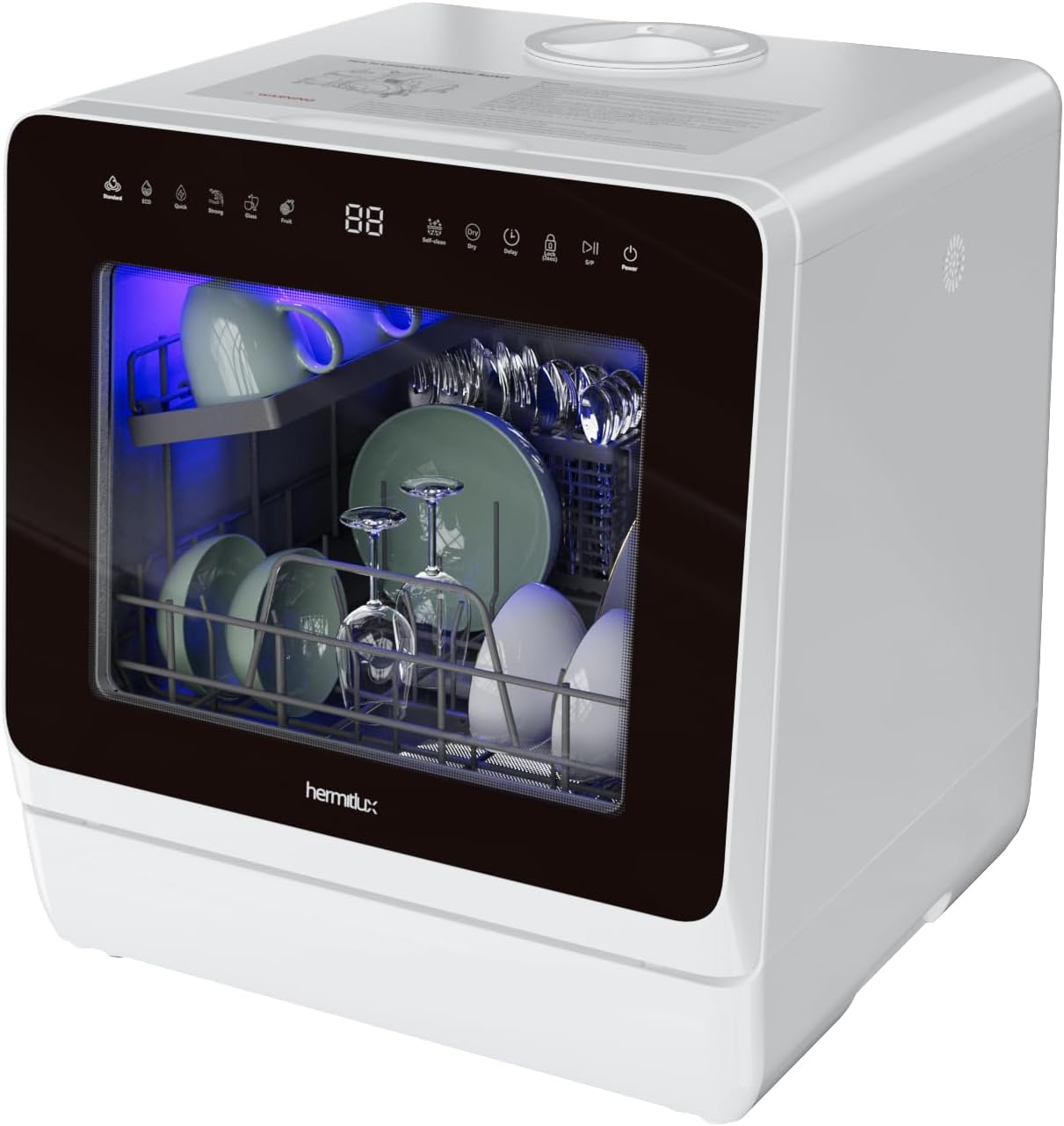 Countertop Dishwasher, 5 Washing Programs Portable Dishwasher With 5-Liter Built-in Water Tank For Glass Door